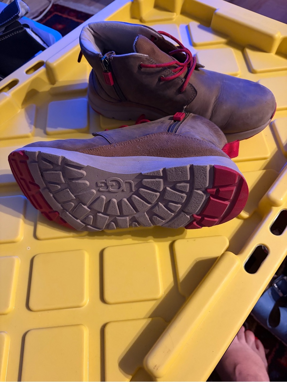 UGG Kids Tan Suede Ankle Boots with Pink Accents